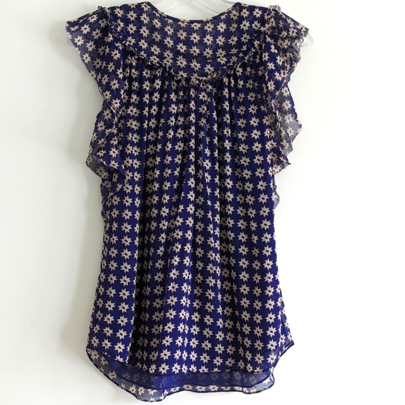 Diane von Furstenberg star print flutter sleeve silk top Navy Size 10 - Picture 5 of 12